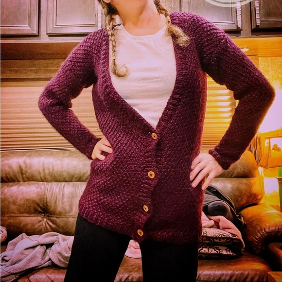 Hand Knit Merino Wool Cardigan - Picture 2 of 10